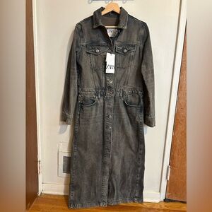 NWT ZARA washed denim long dress gray M